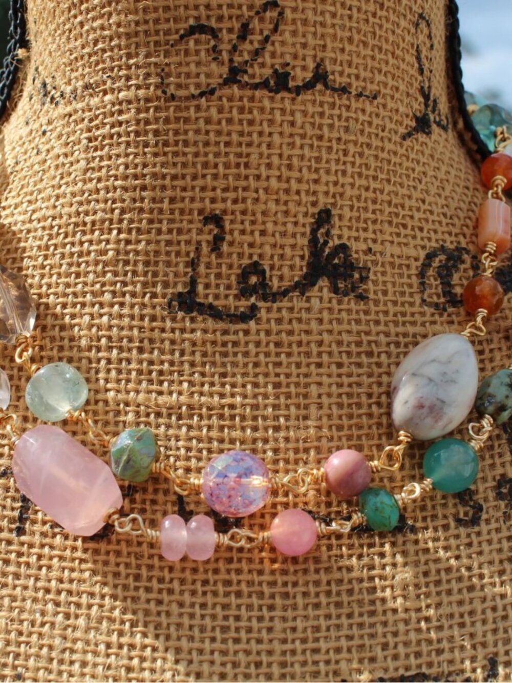 Long Hand-Linked Gemstone Necklace Multi-Color Jewelry
